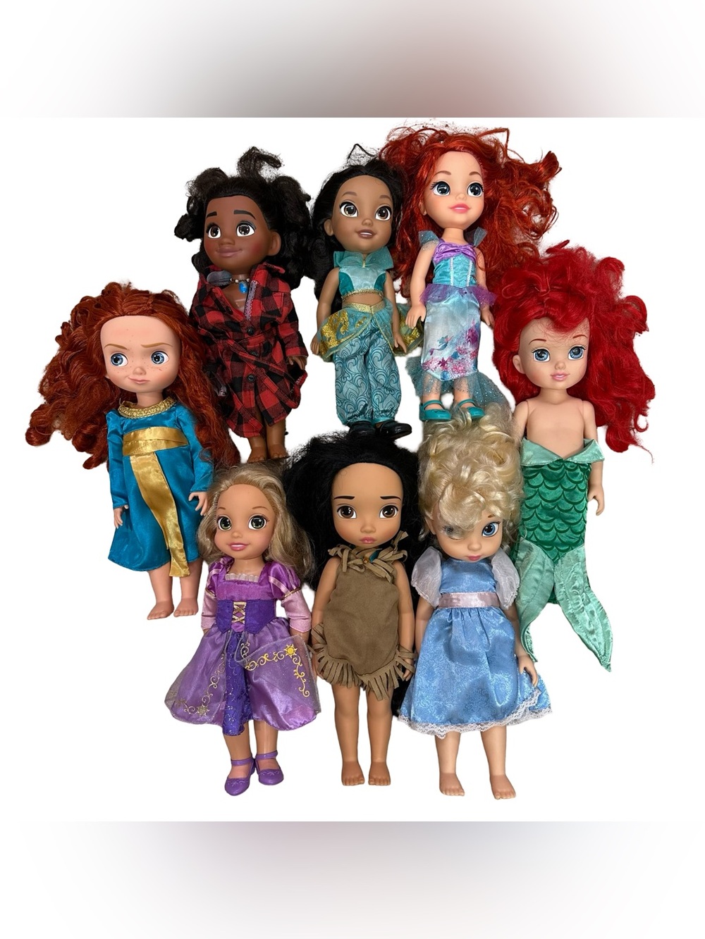 Disney Animators Collection 16â Doll Lot of 8 Princess Moana Ariel Jasmine